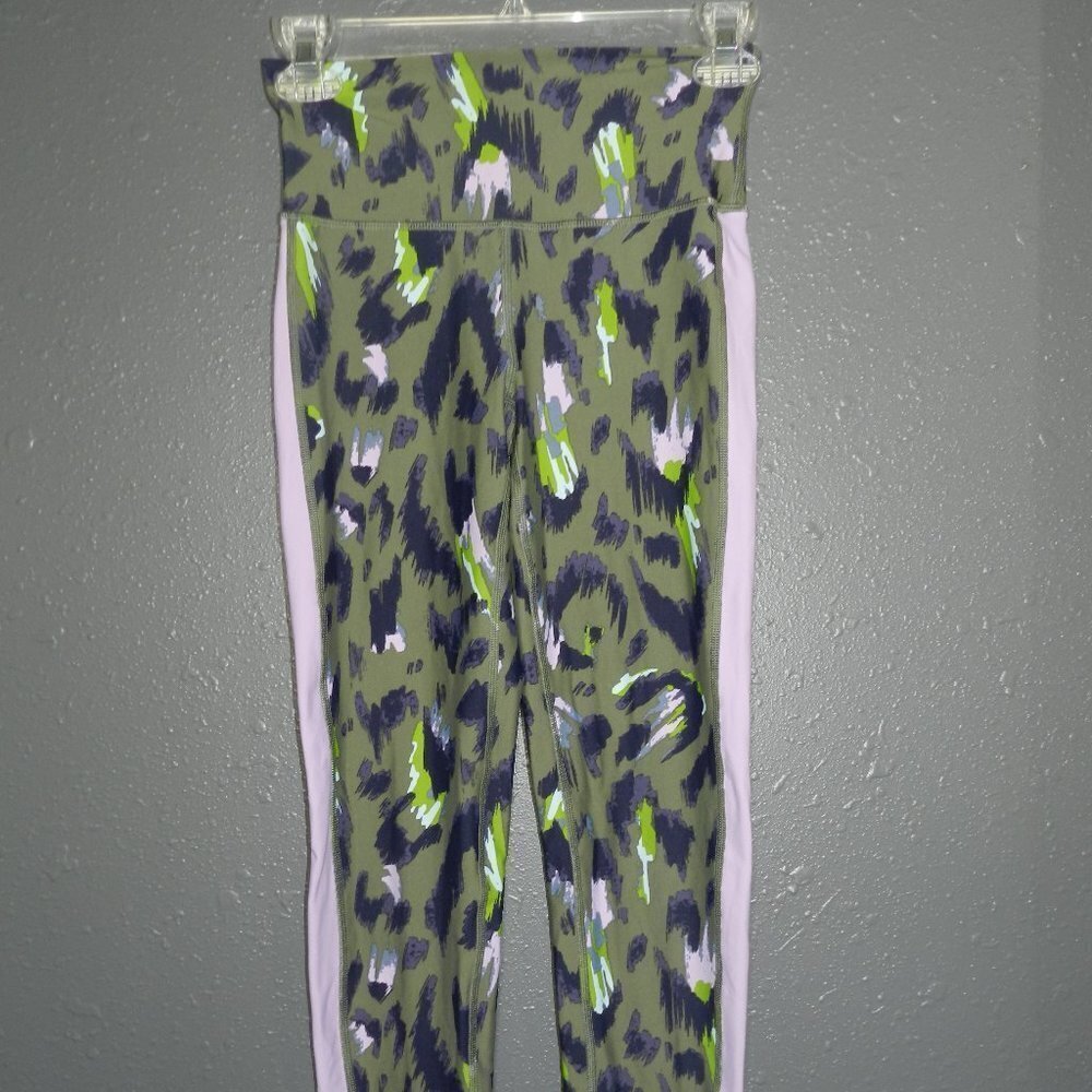 Aerie Womens Green And Purple Leopard Print Nylon Workout Leggings Size Small